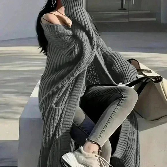 Grey Casual Women's Open Front Knit Cardigan